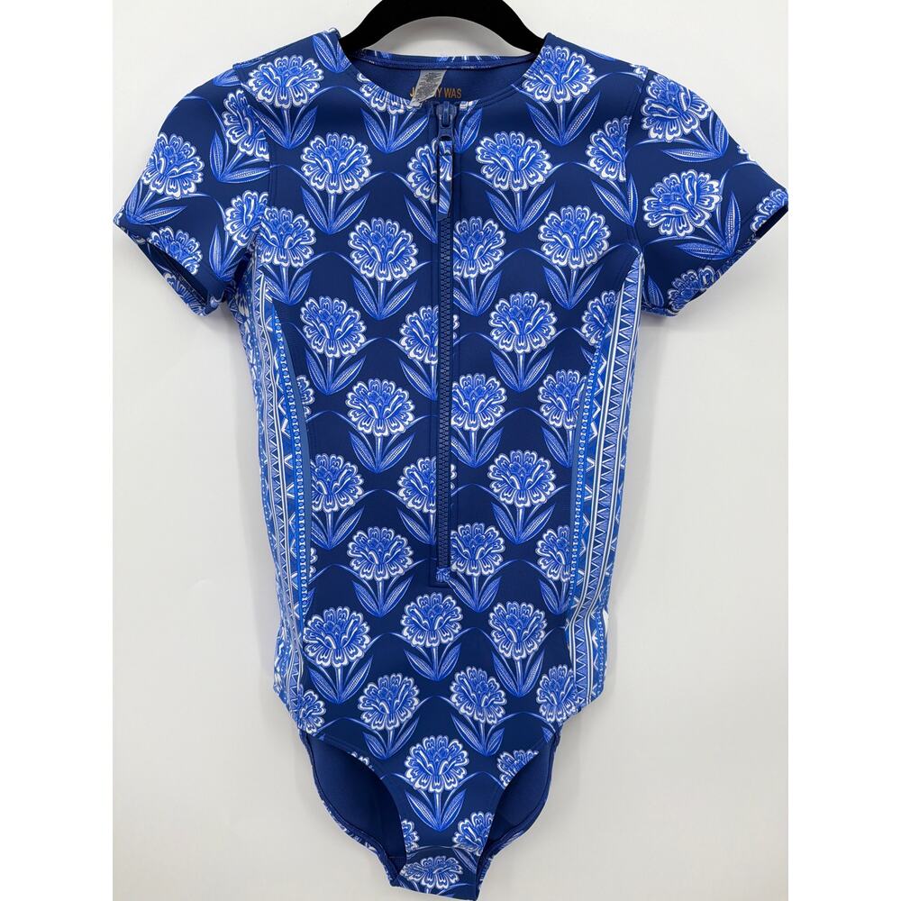 Johnny Was Indigo Floral Neoprene One Piece Swimsuit Boho XS UPF 50 Coastal - Picture 3 of 9